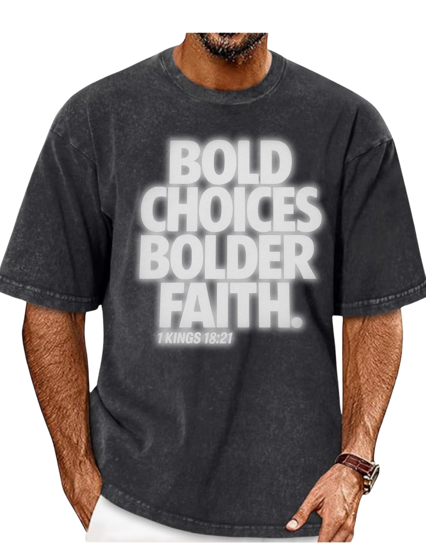 Bold Choices...Bolder Faith Reflective Oversized Men's Vintage Washed Tee