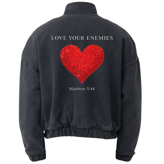 Love Your Enemies Men’s Heavyweight Oversized Jacket – Matthew 5:44 Faith Streetwear