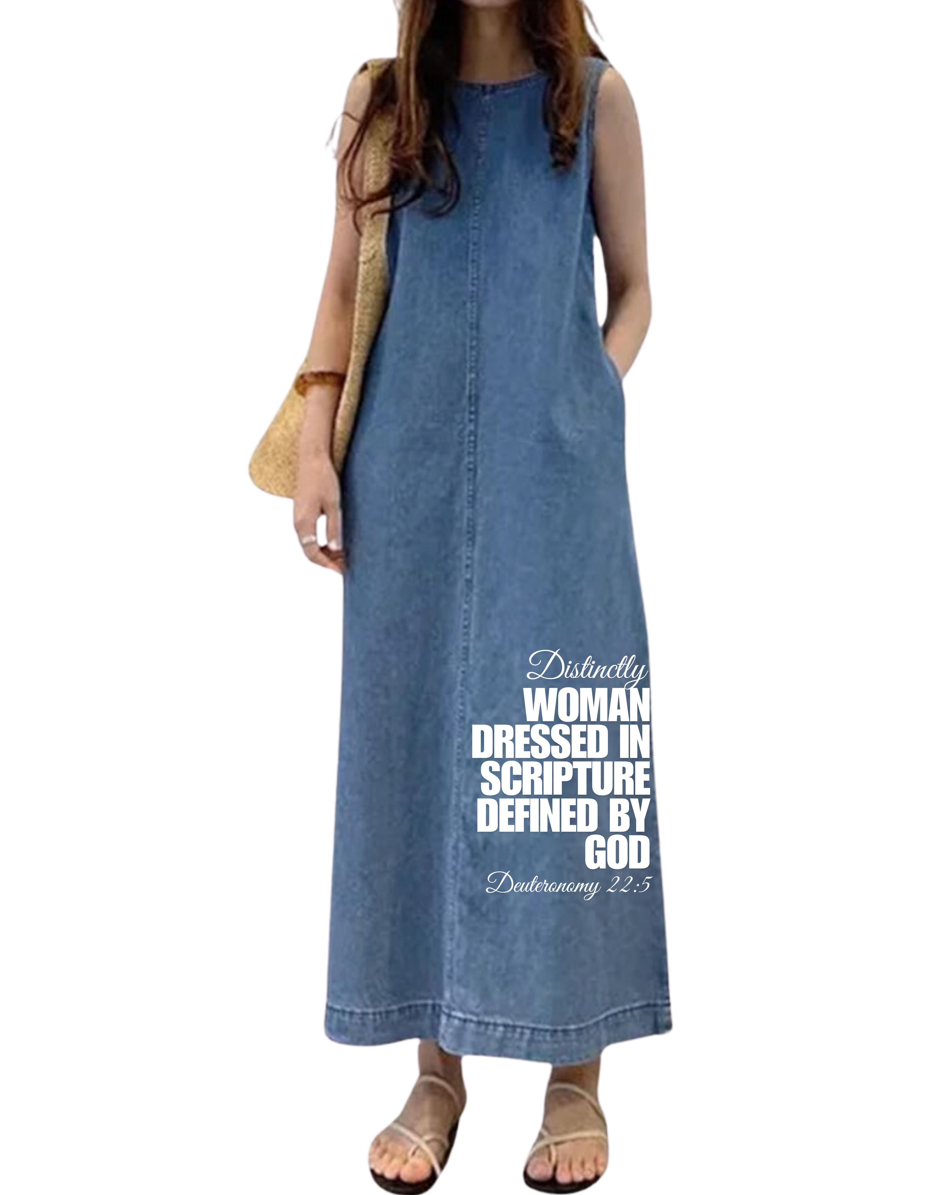 Distinctly Woman Denim Maxi Dress Faithfully Feminine, Boldly Set Apart Blue / Large Distinctly Woman Denim Maxi Dress Faithfully Feminine, Boldly Set Apart Blue / Large