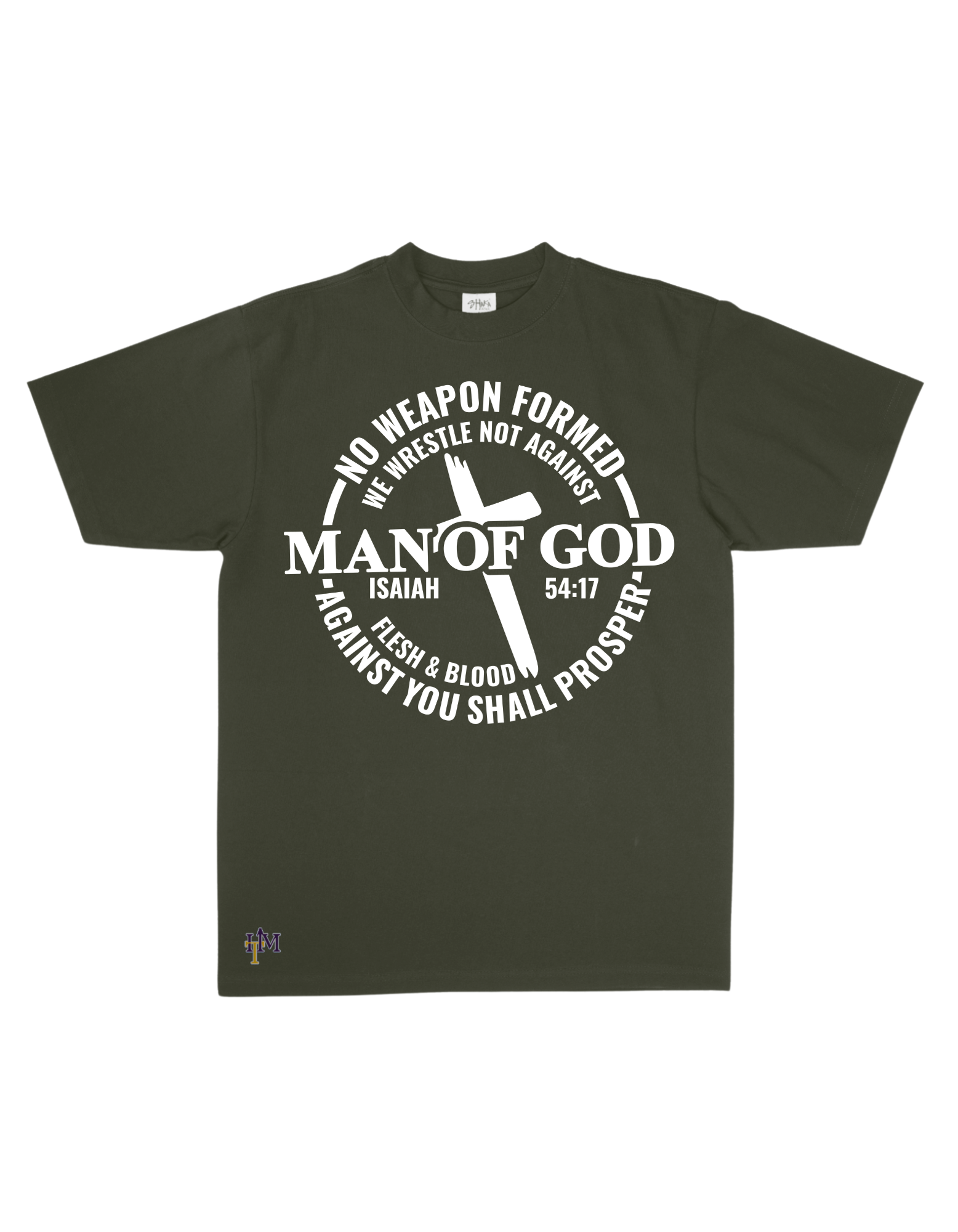 Men's Heavy Weight Cotton (Flocked) Man of God No Weapon Tee