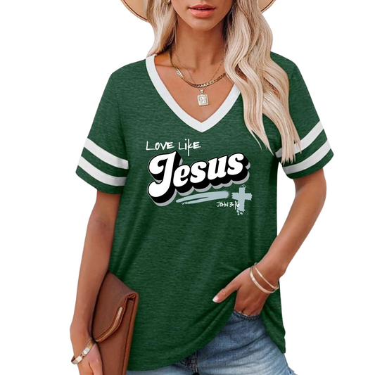 Love Like Jesus Women’s Eagles V-Neck Top – Champion’s Edition 🦅💚