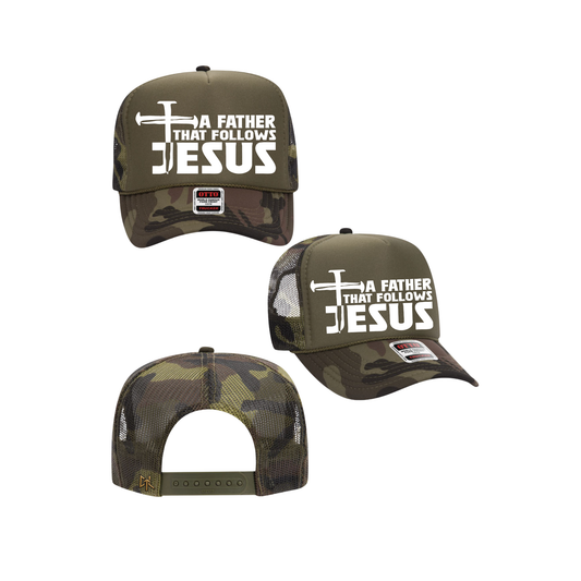 Men's 5 Panel High Crown Follows Jesus Mesh Back Trucker Hat