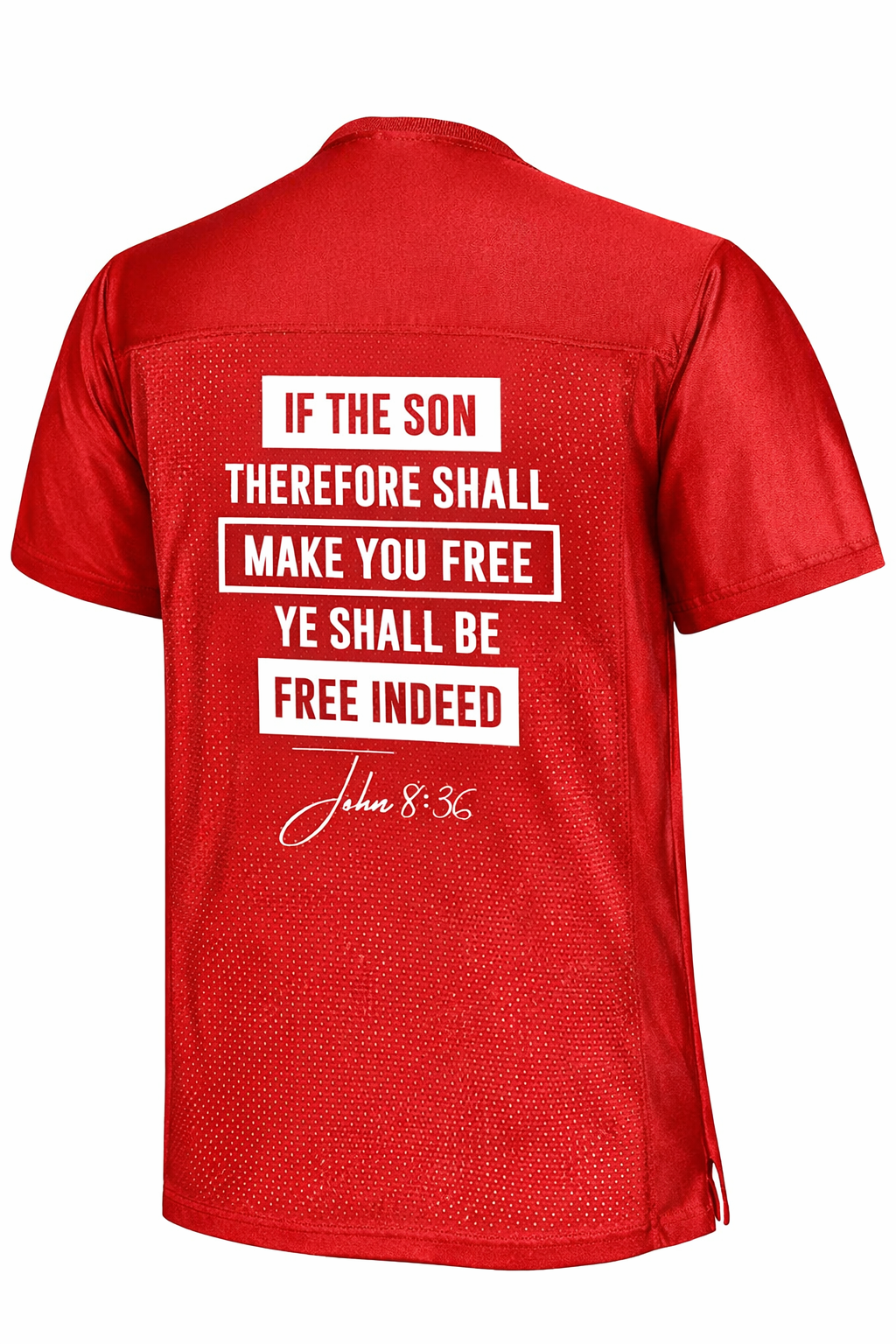 Free Indeed Men’s Jersey – John 8:36 KJV | Christian Faith Athletic Shirt
