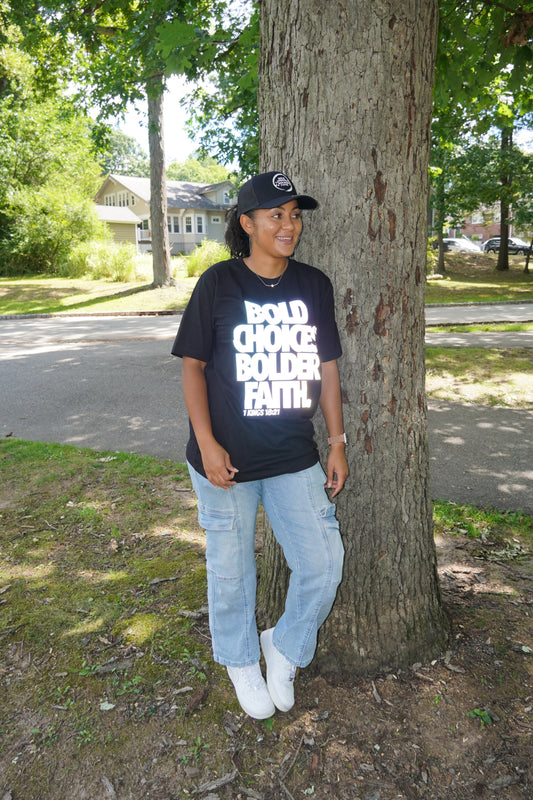 Bold Choices, Bolder Faith Black Reflective Tee