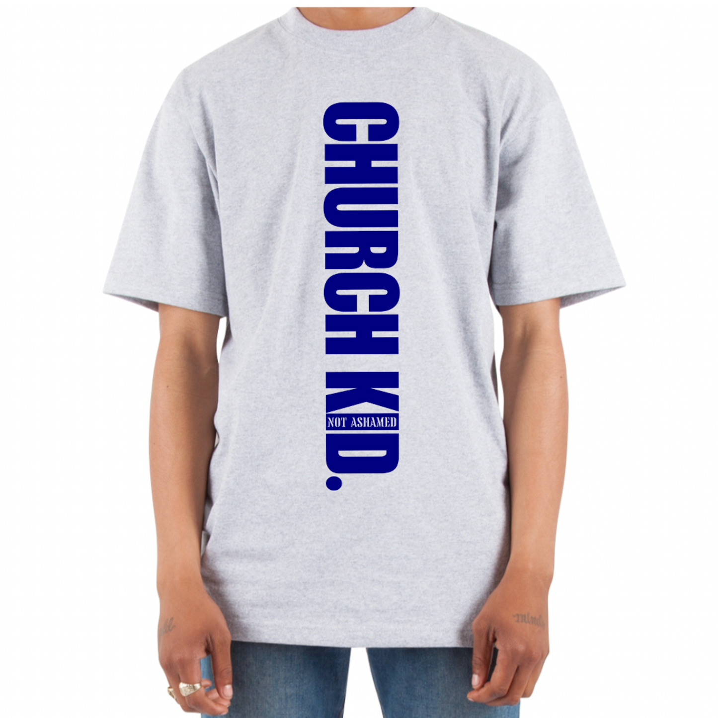 Navy Blue Text on Heather Gray