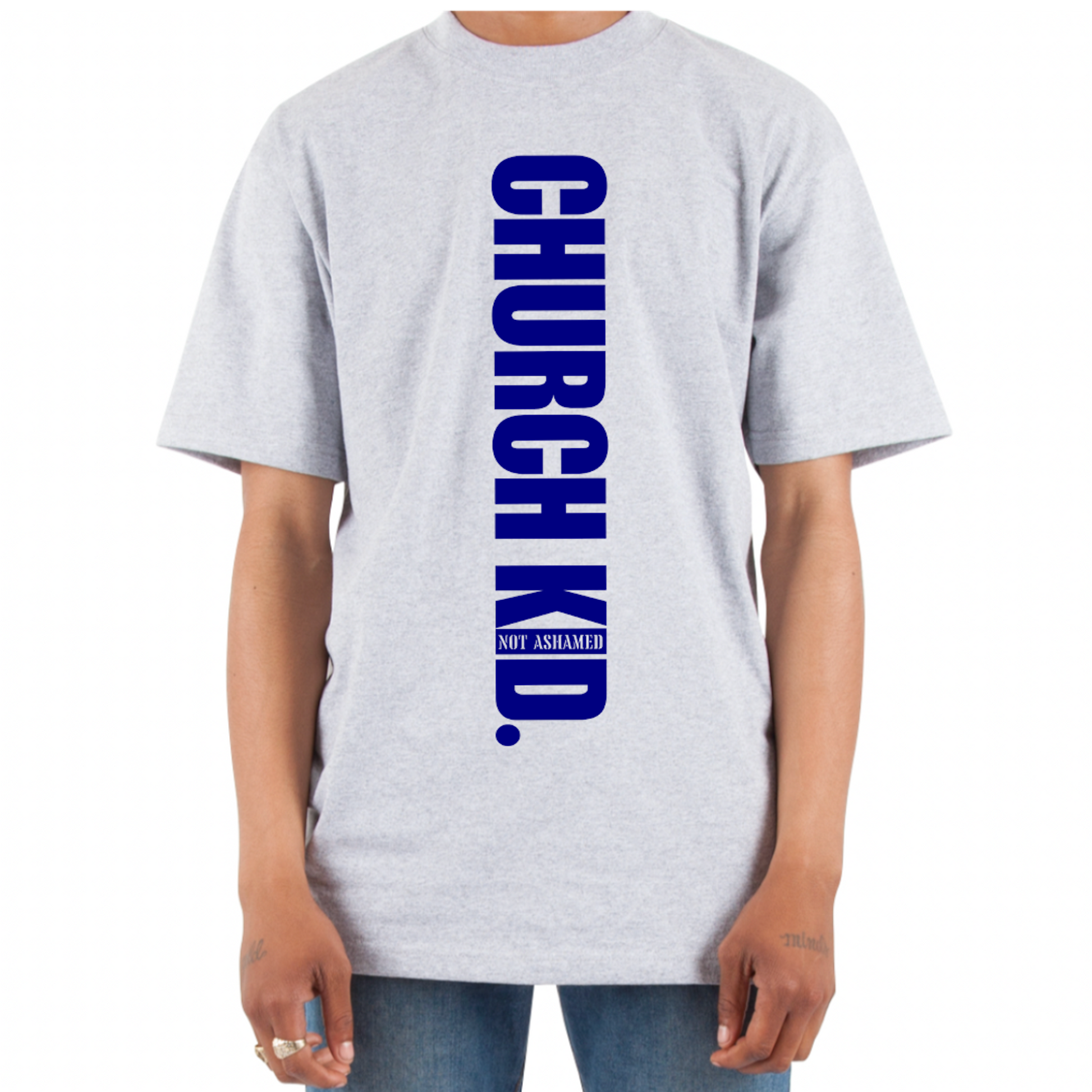 Navy Blue Text on Heather Gray