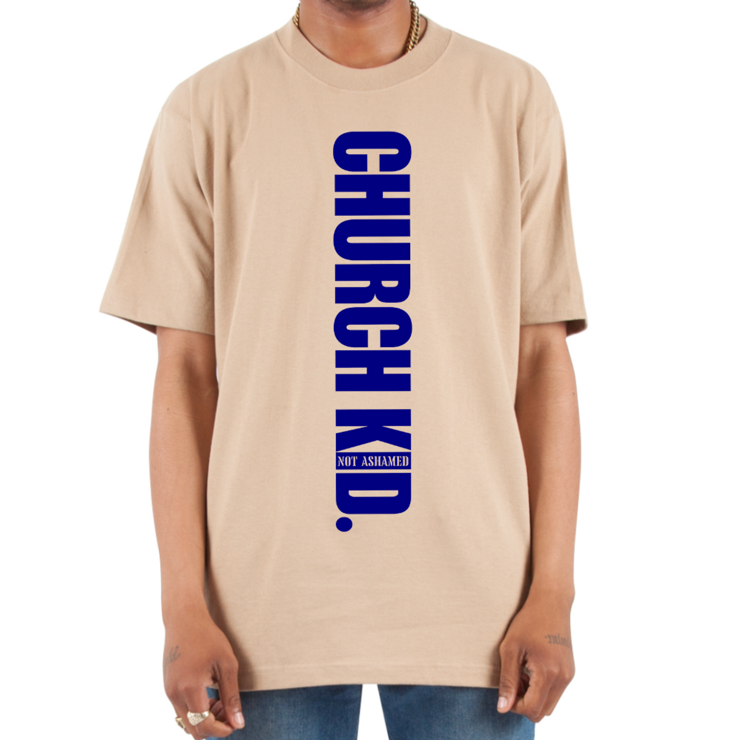 Navy Blue Text on Khaki