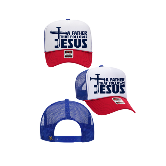 Men's 5 Panel High Crown Follows Jesus Mesh Back Trucker Hat