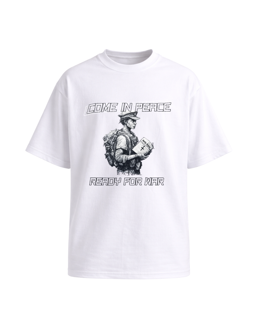 Come in Peace… Ready for War™ Men’s Heavyweight Short Sleeve Tee | Unashamed Christian Apparel