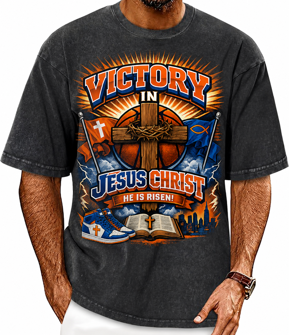 Men's Victory in Jesus Vintage Tee | New York State of Faith Edition