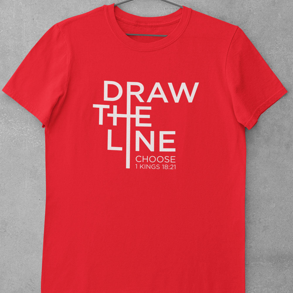 Cross The Line white design red shirt