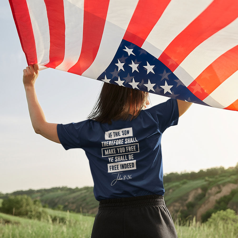 Free Since Calvary shirt navy blue back