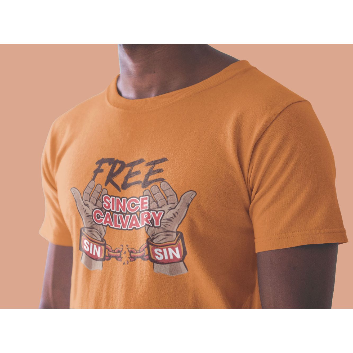 Set Free Design 1 on orange shrit front